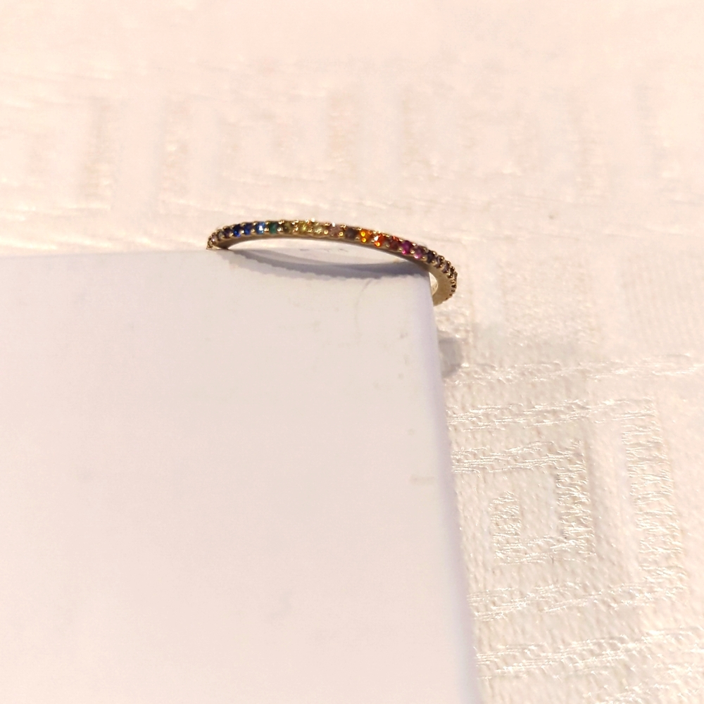 Micro Pave Rainbow Multi Crystal Ring Size 6 & 3/4 - image 3